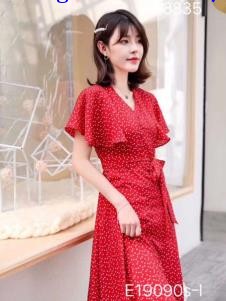 雨珊女装红色优雅连衣裙