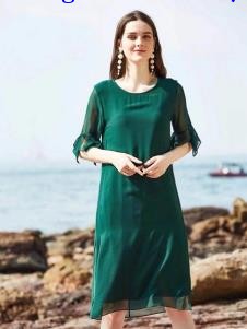 惠之良品品牌折扣女装绿色连衣裙
