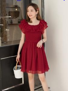 LIYA LISA莉雅莉萨酒红连衣裙