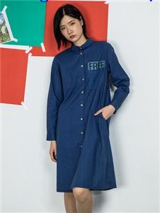 MO·陌女装新款蓝色衬衫裙