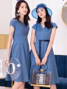 2019布根香女装蓝色连衣裙