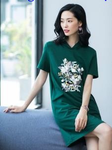 2019优衣美女装绿色极简连衣裙