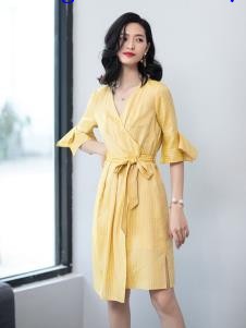 2019优衣美黄色气质连衣裙