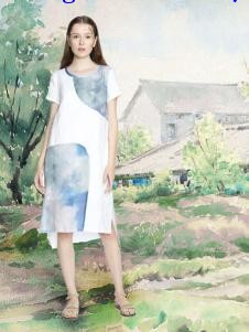  艺域女装17白色棉麻印花裙